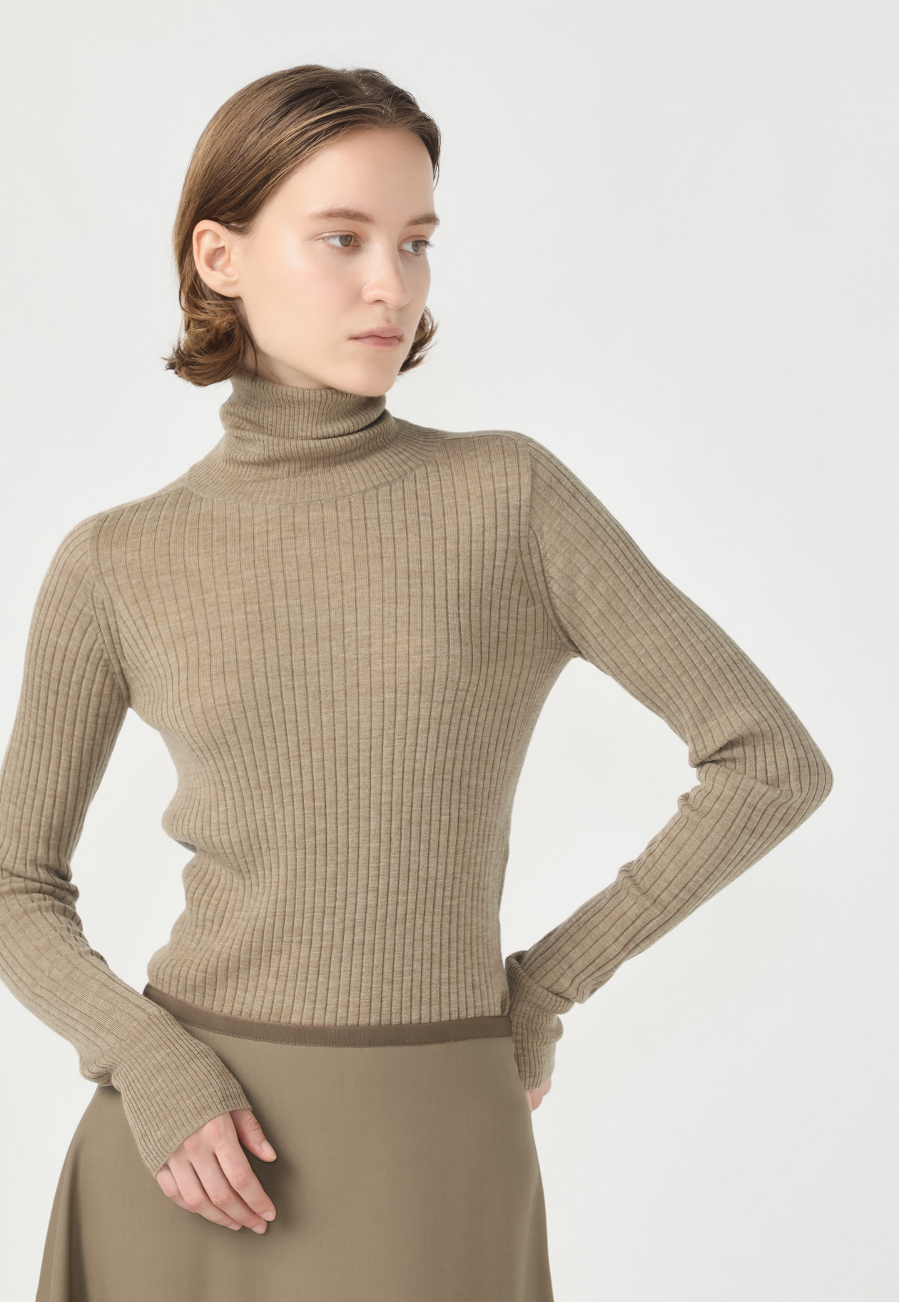 WOOL RIB TURTLE KNIT 詳細画像 Camel 1