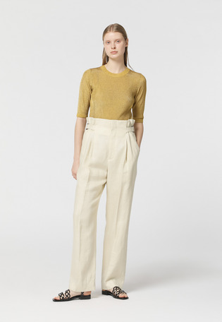TWILL LINEN BELTED PANTS