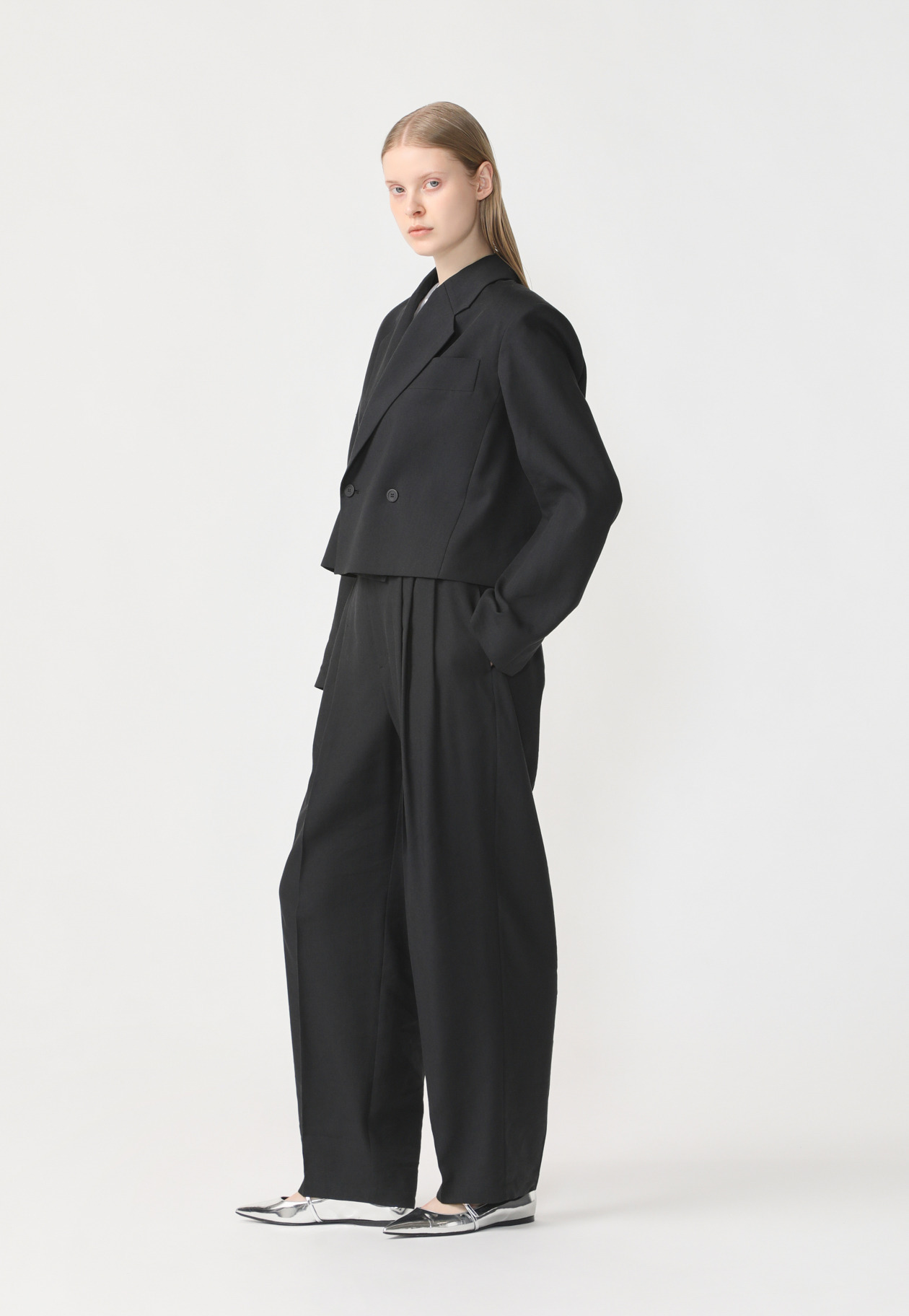 LINEN POLYESTER TWILL PANTS 詳細画像 Black 10