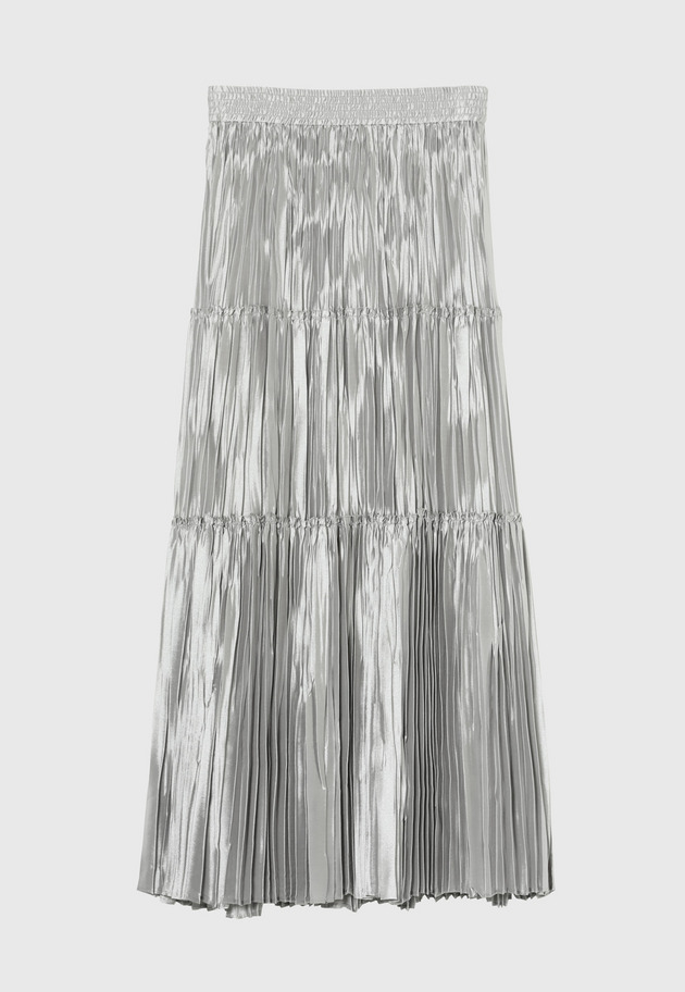 SILK POLYERTER PLEATS SKIRT 詳細画像 Silver 2