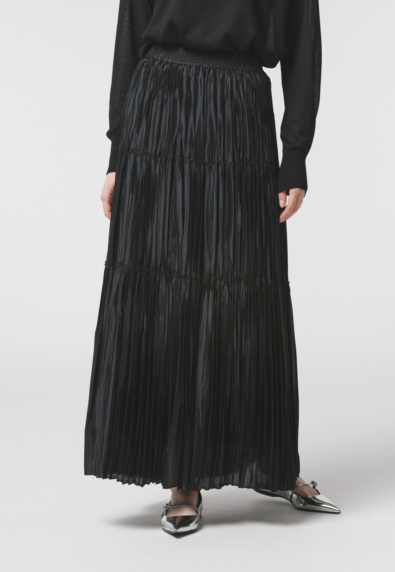 SILK POLYERTER PLEATS SKIRT 詳細画像 Black 1