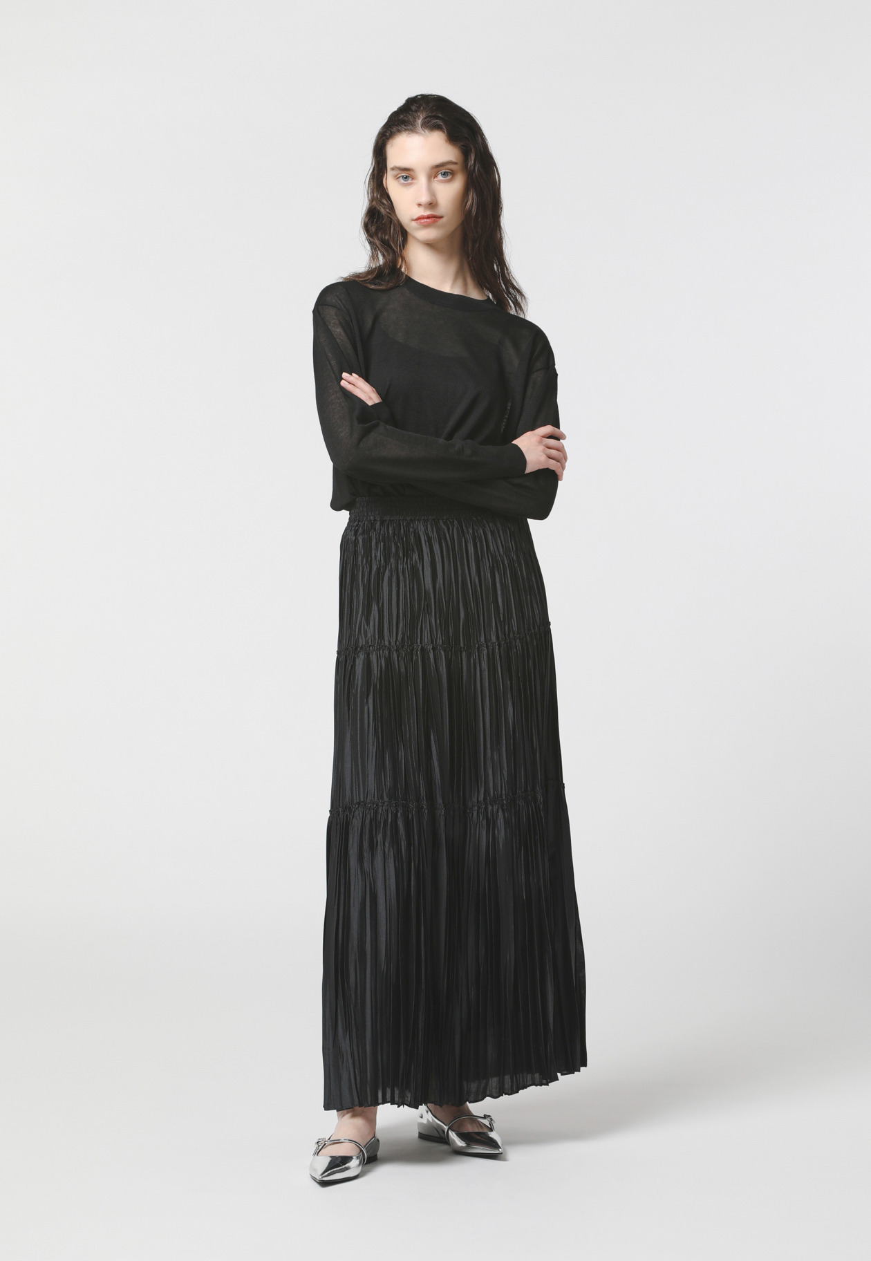 SILK POLYERTER PLEATS SKIRT 詳細画像 Black 2