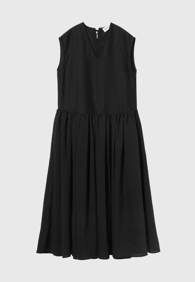 WASHABLE LINEN LACE UP DRESS / ウォッシャブルリネンレースアップドレス 詳細画像 Black 1