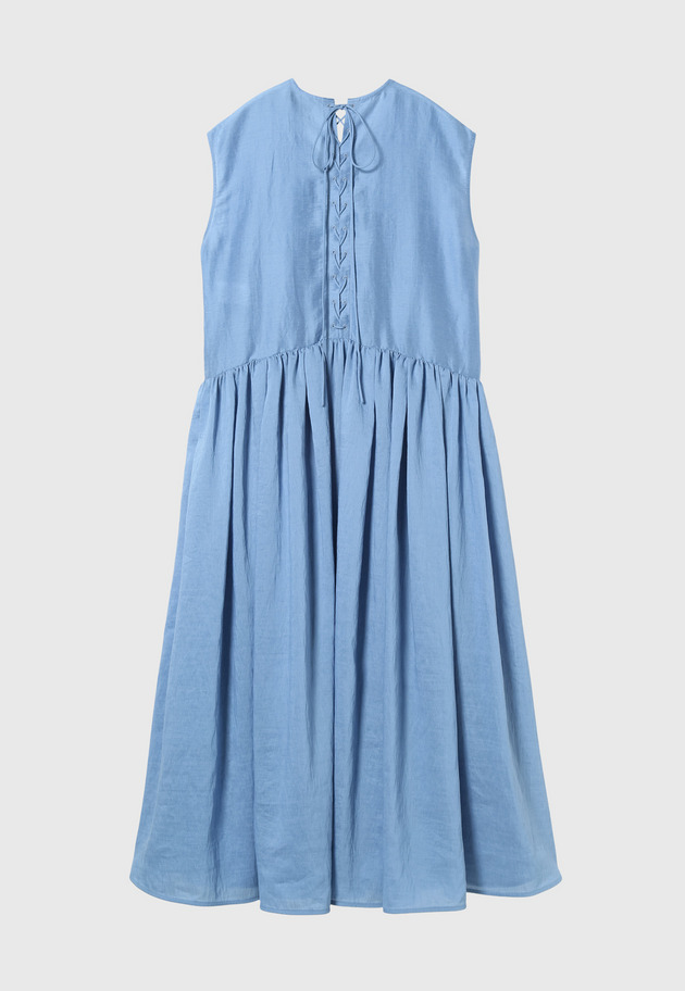 WASHABLE LINEN LACE UP DRESS / ウォッシャブルリネンレースアップドレス 詳細画像 Blue 2