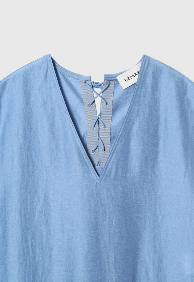 WASHABLE LINEN LACE UP DRESS / ウォッシャブルリネンレースアップドレス 詳細画像 Blue 3