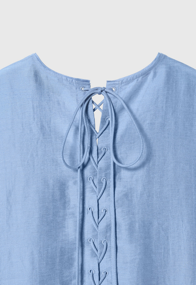 WASHABLE LINEN LACE UP DRESS / ウォッシャブルリネンレースアップドレス 詳細画像 Blue 7