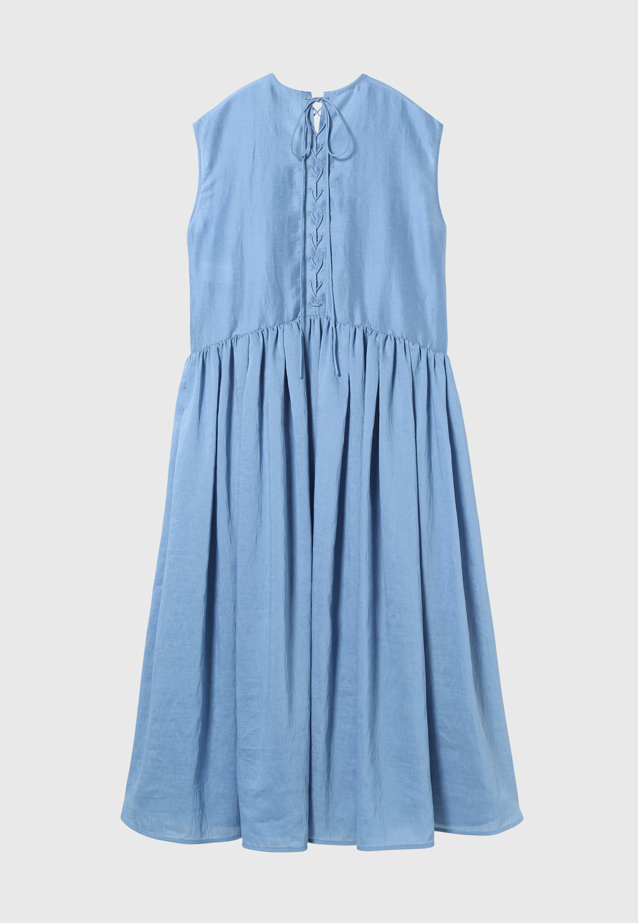 WASHABLE LINEN LACE UP DRESS / ウォッシャブルリネンレースアップドレス 詳細画像 Blue 2