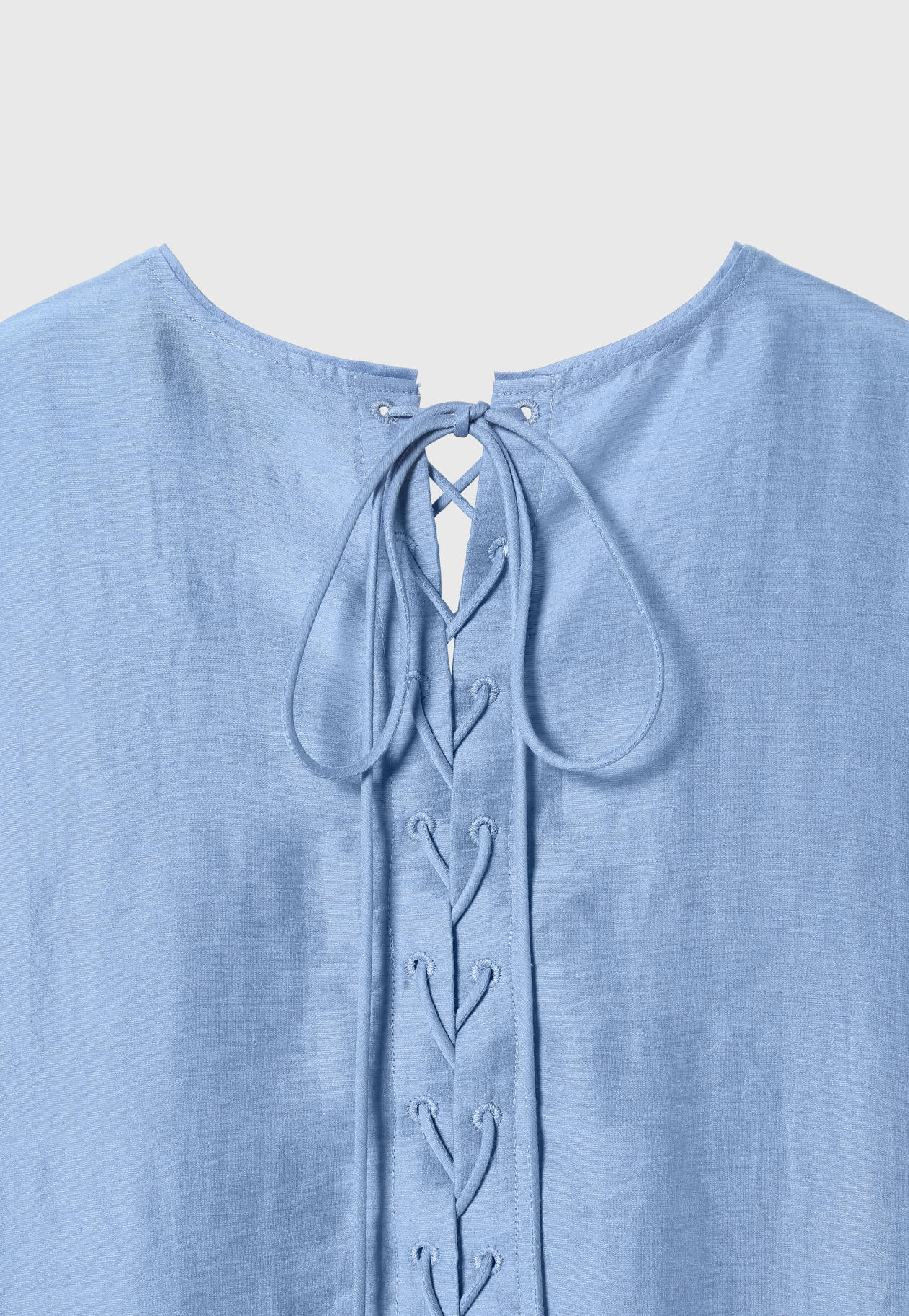 WASHABLE LINEN LACE UP DRESS / ウォッシャブルリネンレースアップドレス 詳細画像 Blue 7