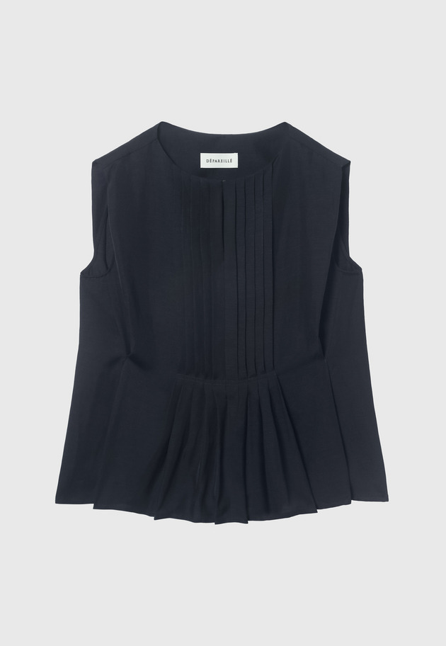 TWILL WASHER TUCK NO SLEEVE BLOUSE / ツイルワッシャータックノースリーブブラウス 詳細画像 Navy 1