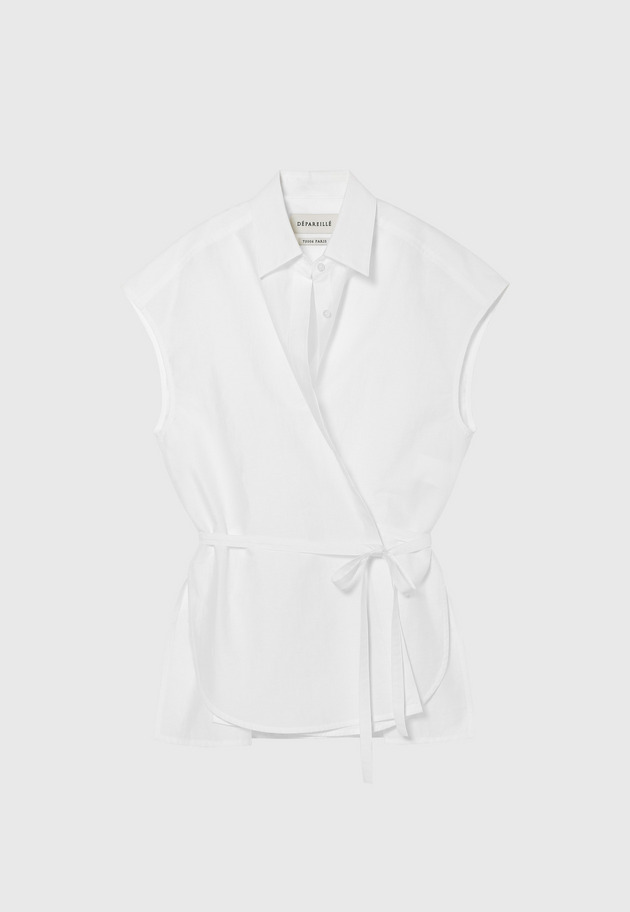 COTTON NYLON CACHE-COEUR BLOUSE / コットンナイロンカシュクールブラウス 詳細画像 White 3