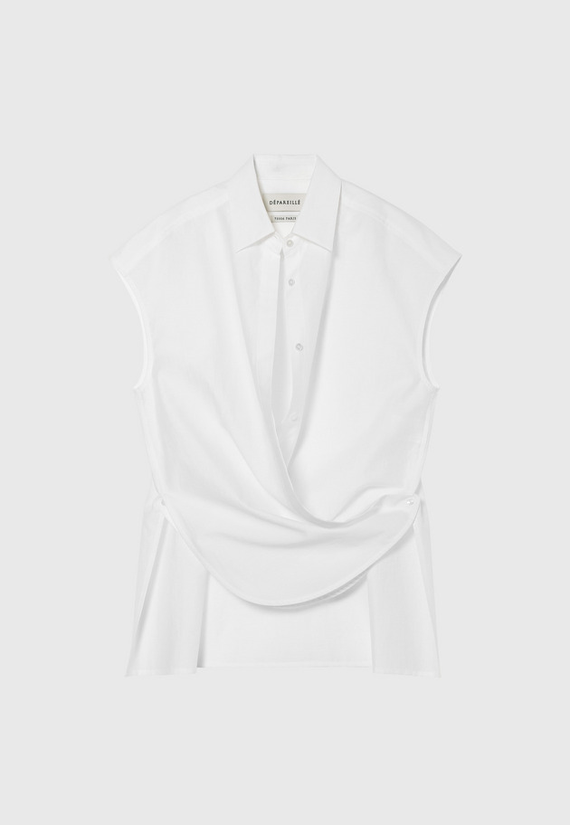 COTTON NYLON CACHE-COEUR BLOUSE / コットンナイロンカシュクールブラウス 詳細画像 White 4