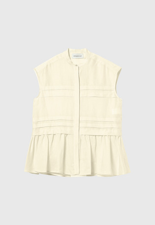 WASHABLE LINEN NO SLEEVE PEPLUM BLOUSE / ウォッシャブルリネンノースリーブペプラムブラウス