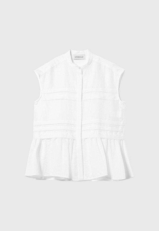 WASHABLE LINEN NO SLEEVE PEPLUM BLOUSE / ウォッシャブルリネンノースリーブペプラムブラウス 詳細画像 White 1