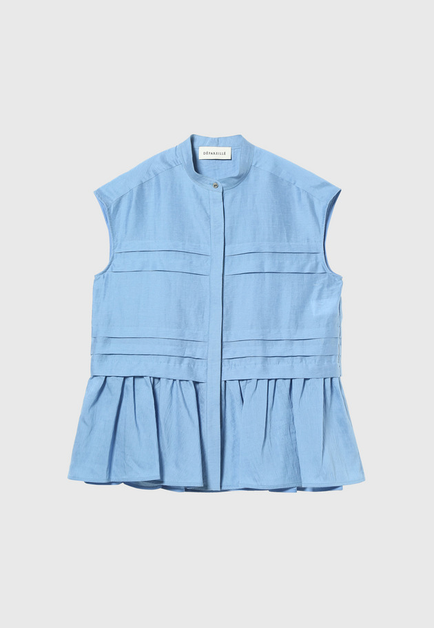 WASHABLE LINEN NO SLEEVE PEPLUM BLOUSE / ウォッシャブルリネンノースリーブペプラムブラウス 詳細画像 Blue 1