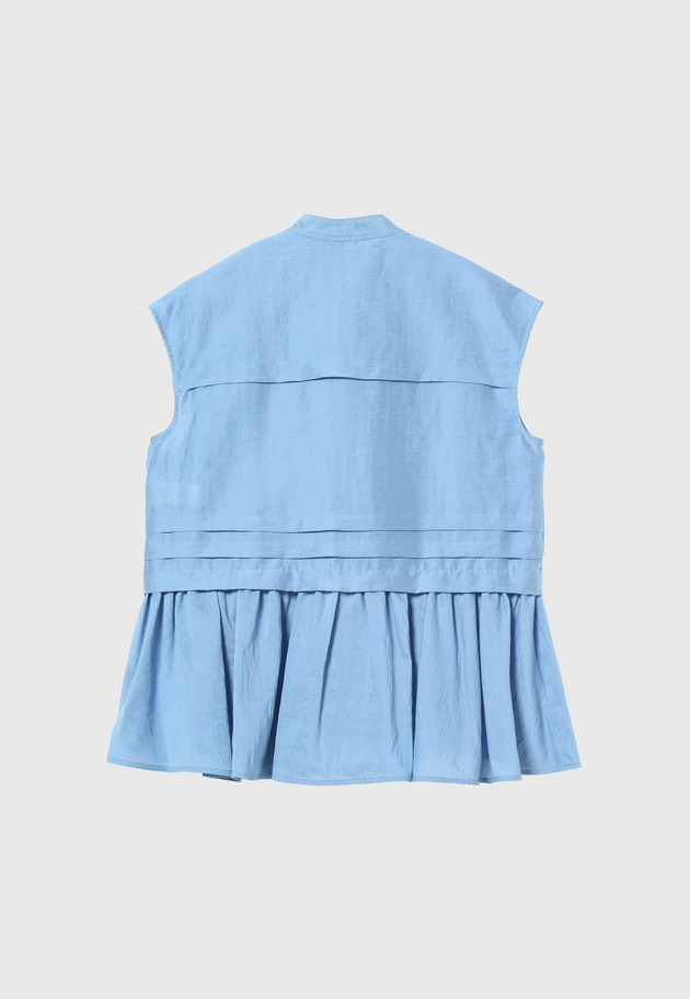 WASHABLE LINEN NO SLEEVE PEPLUM BLOUSE / ウォッシャブルリネンノースリーブペプラムブラウス 詳細画像 Blue 2