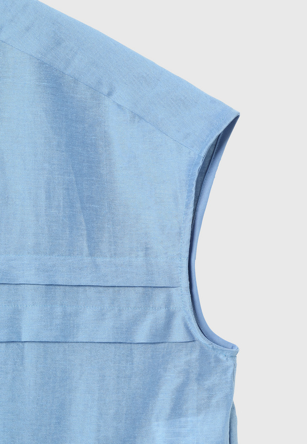 WASHABLE LINEN NO SLEEVE PEPLUM BLOUSE / ウォッシャブルリネンノースリーブペプラムブラウス 詳細画像 Blue 4