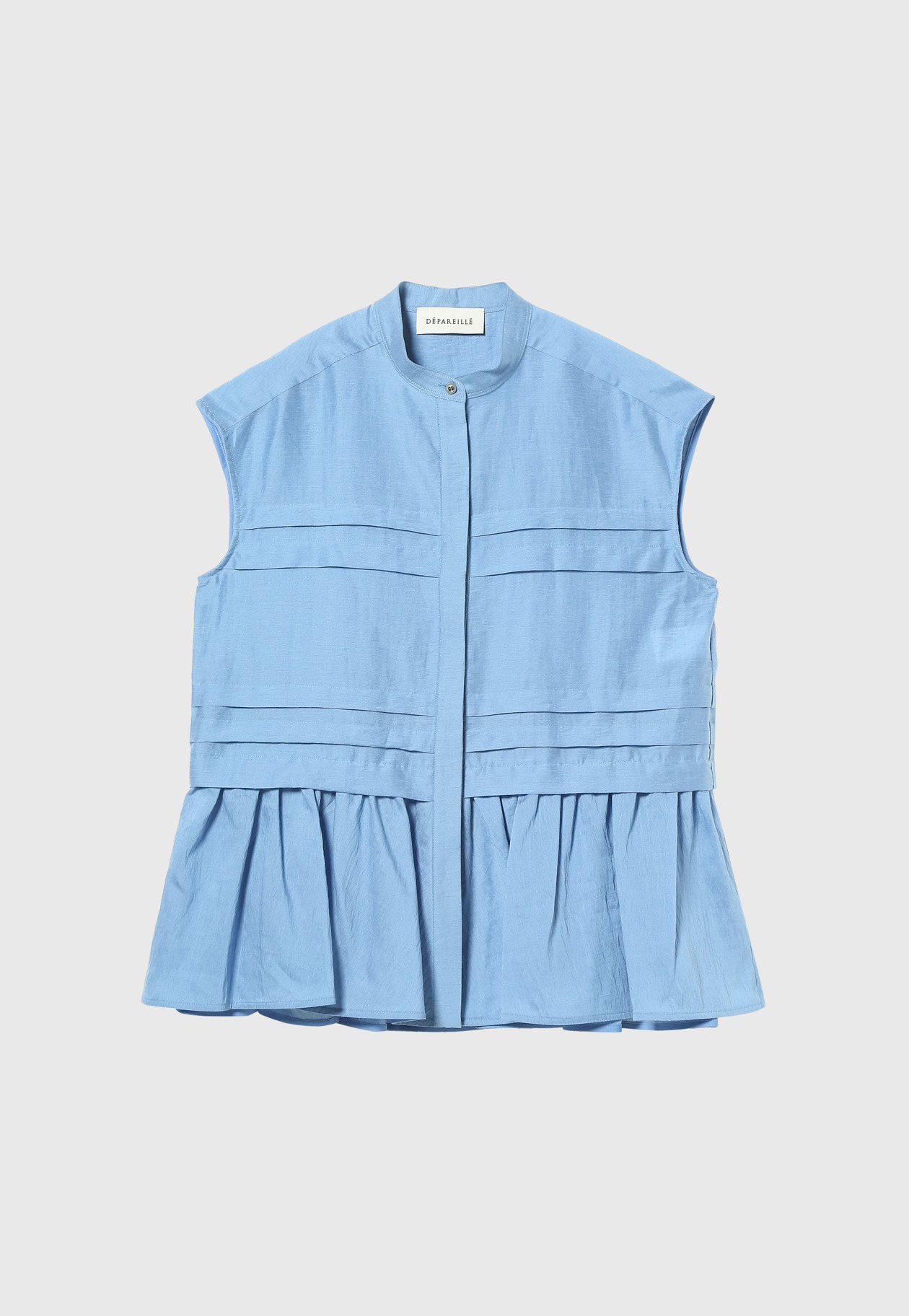 WASHABLE LINEN NO SLEEVE PEPLUM BLOUSE / ウォッシャブルリネンノースリーブペプラムブラウス 詳細画像 Blue 1