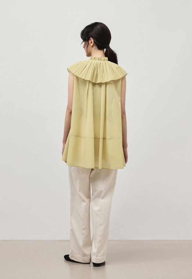VOILE PLEATS COLLAR NO SLEEVE BLOUSE / ボイルプリーツカラーノースリーブブラウス 詳細画像 Yellow 4