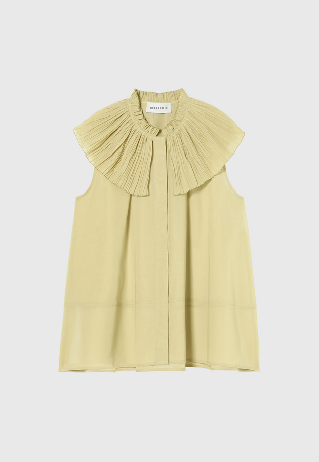 VOILE PLEATS COLLAR NO SLEEVE BLOUSE / ボイルプリーツカラーノースリーブブラウス 詳細画像 Yellow 7