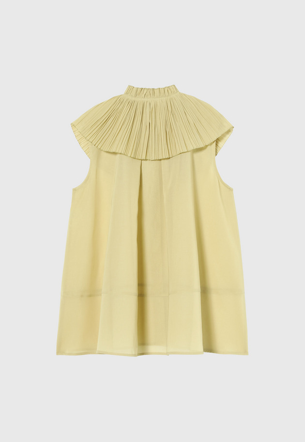 VOILE PLEATS COLLAR NO SLEEVE BLOUSE / ボイルプリーツカラーノースリーブブラウス 詳細画像 Yellow 8