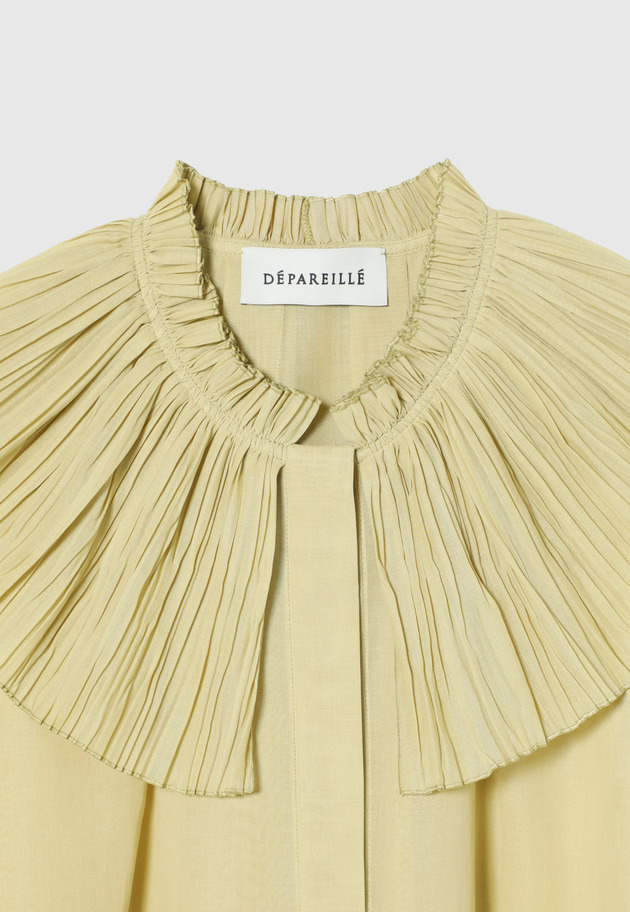 VOILE PLEATS COLLAR NO SLEEVE BLOUSE / ボイルプリーツカラーノースリーブブラウス 詳細画像 Yellow 9