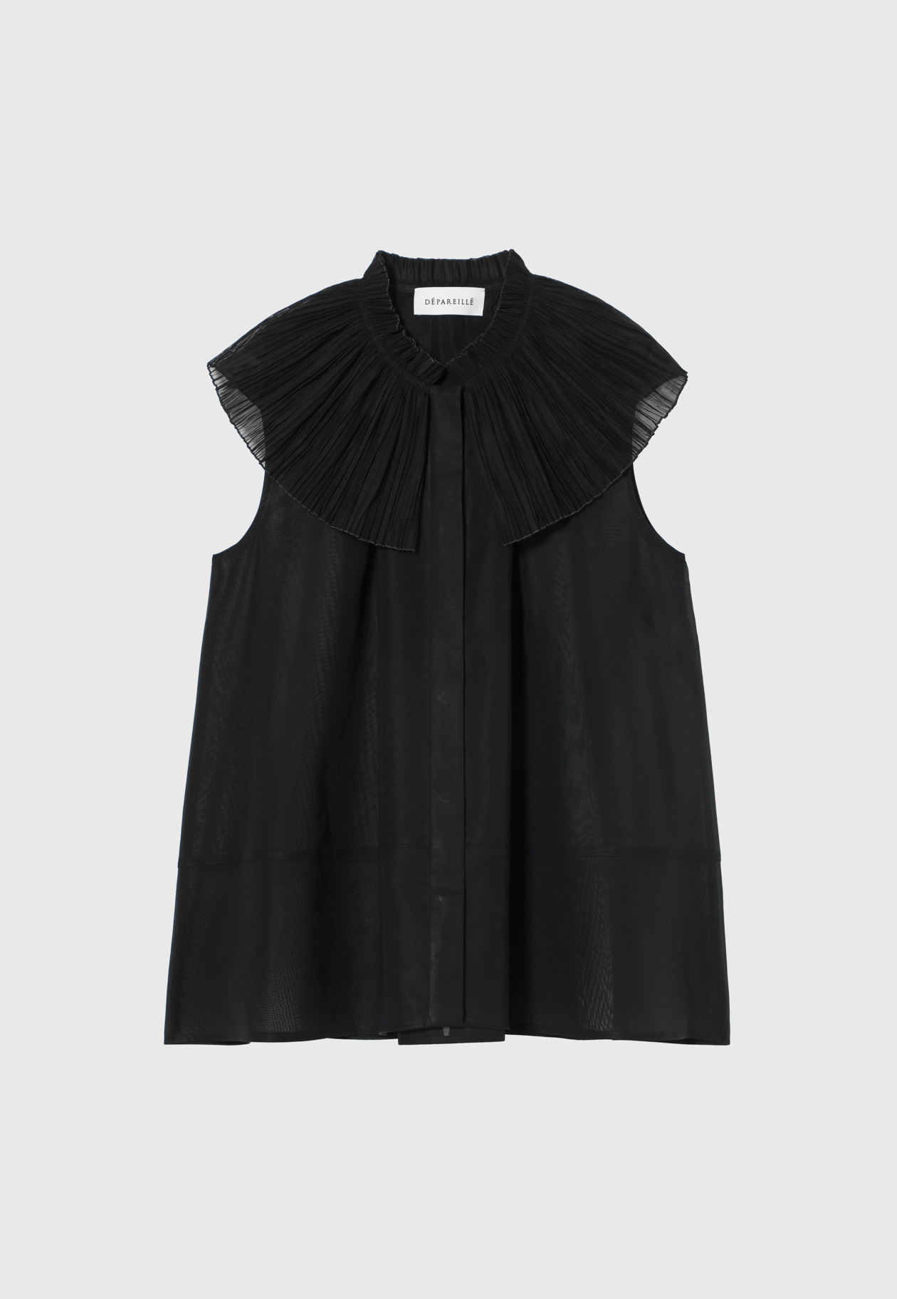 VOILE PLEATS COLLAR NO SLEEVE BLOUSE / ボイルプリーツカラーノースリーブブラウス 詳細画像 Black 1