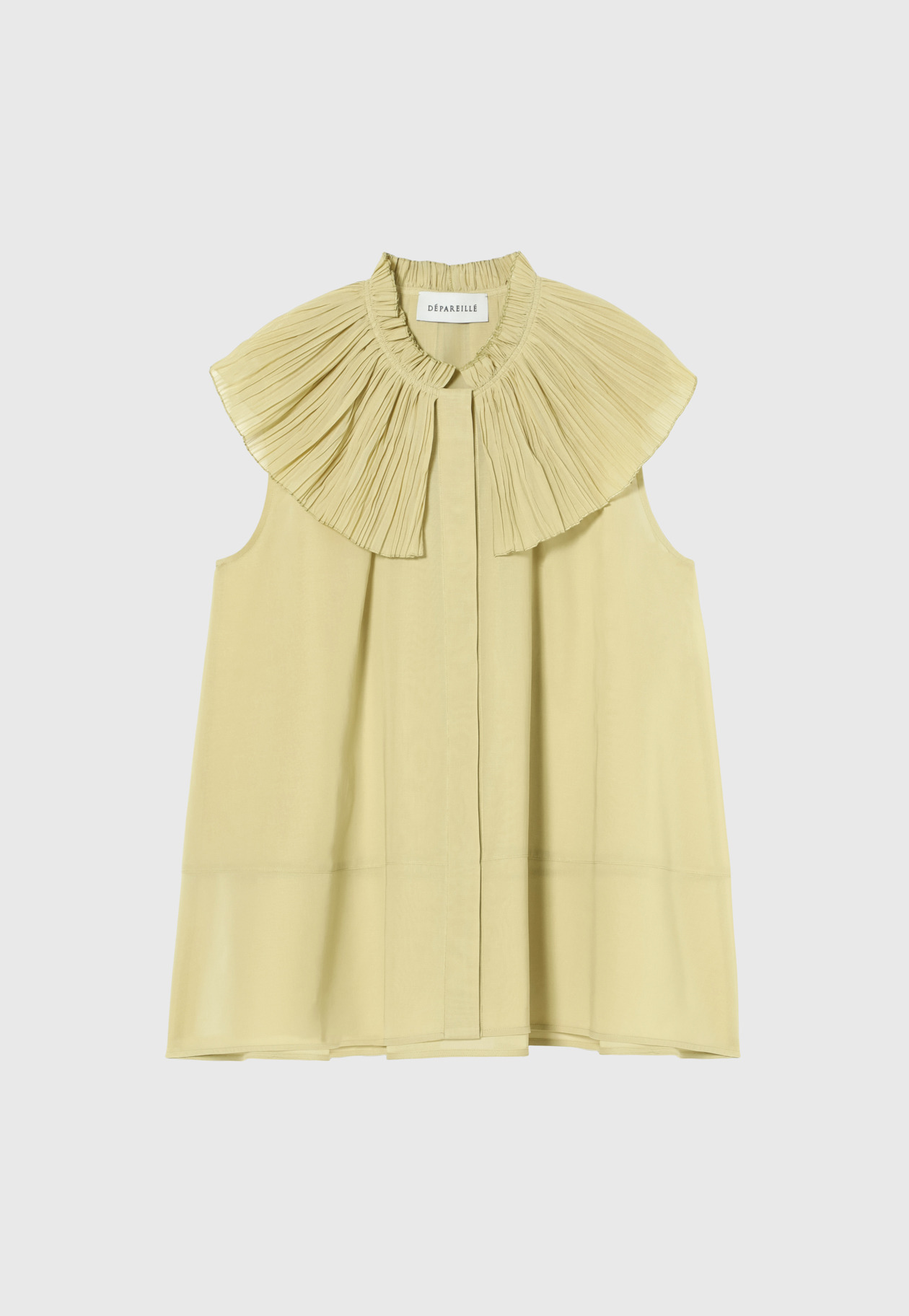 VOILE PLEATS COLLAR NO SLEEVE BLOUSE / ボイルプリーツカラーノースリーブブラウス 詳細画像 Yellow 7