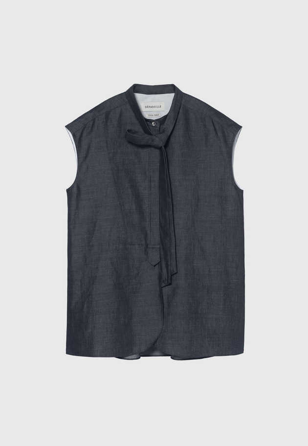 DENIM BOW NO SLEEVE BLOUSE / デニムボウノースリーブブラウス 詳細画像 Navy 1