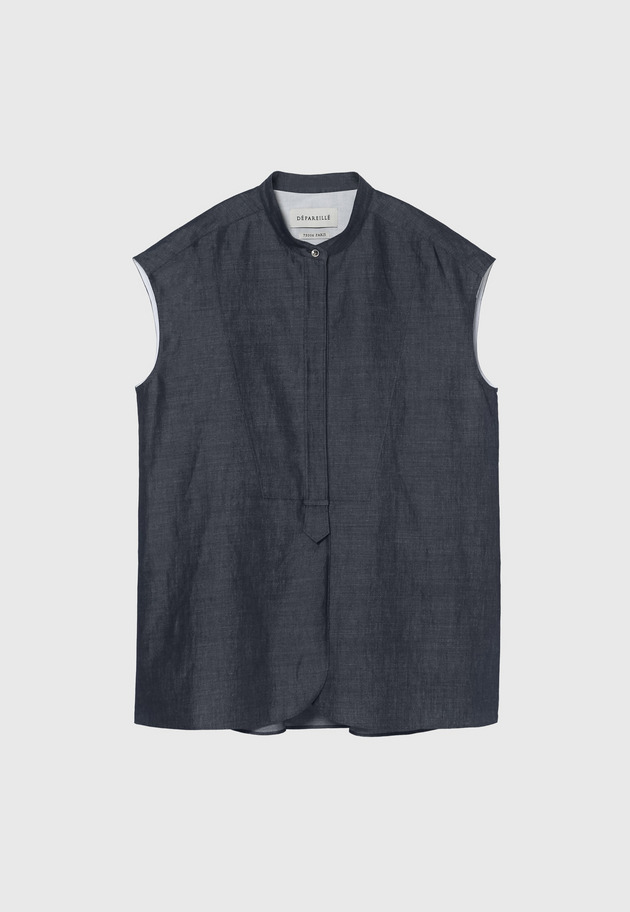 DENIM BOW NO SLEEVE BLOUSE / デニムボウノースリーブブラウス 詳細画像 Navy 2