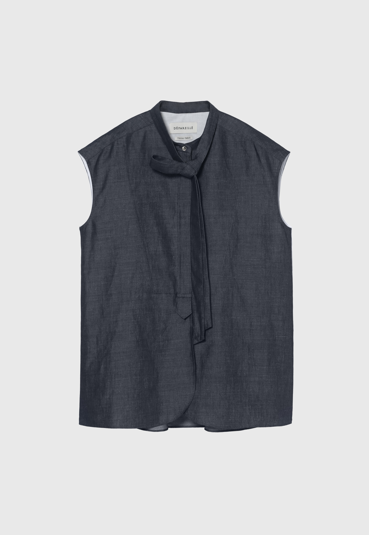 DENIM BOW NO SLEEVE BLOUSE / デニムボウノースリーブブラウス 詳細画像 Navy 1
