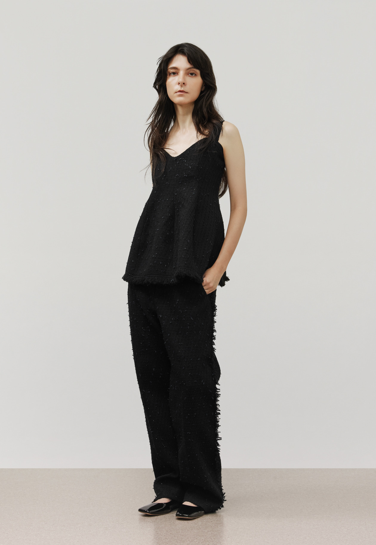 TAPE YARN TWEED BUSTIER / テープヤーンツィードビスチェ 詳細画像 Black 1