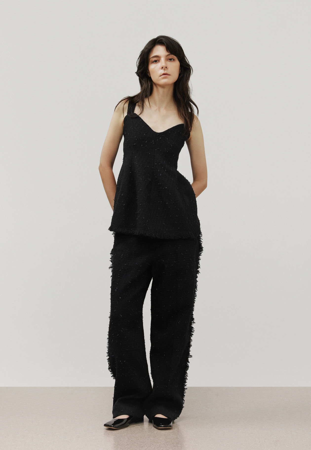 TAPE YARN TWEED BUSTIER / テープヤーンツィードビスチェ 詳細画像 Black 2