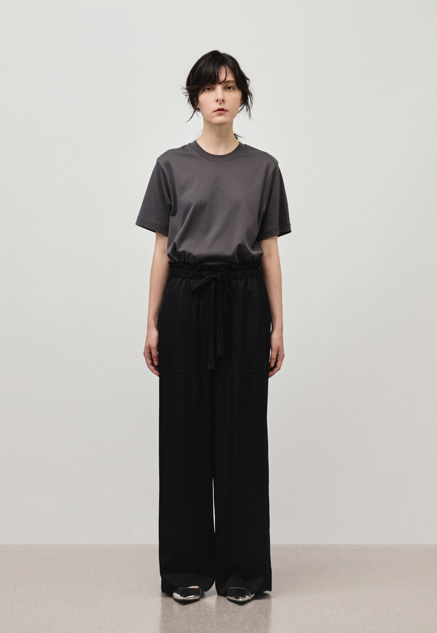 VISCOSE SATIN GATHER PANTS / ヴィスコースサテンギャザーパンツ 詳細画像 Black 1
