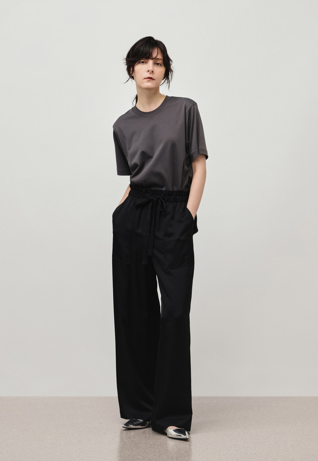 VISCOSE SATIN GATHER PANTS / ヴィスコースサテンギャザーパンツ 詳細画像 Black 2