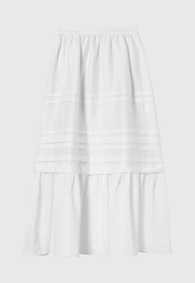 WASHABLE LINEN TUCK GATHER SKIRT / ウォッシャブルリネンタックギャザースカート 詳細画像 White 1
