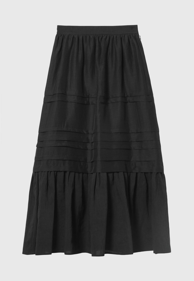 WASHABLE LINEN TUCK GATHER SKIRT / ウォッシャブルリネンタックギャザースカート 詳細画像 Black 1