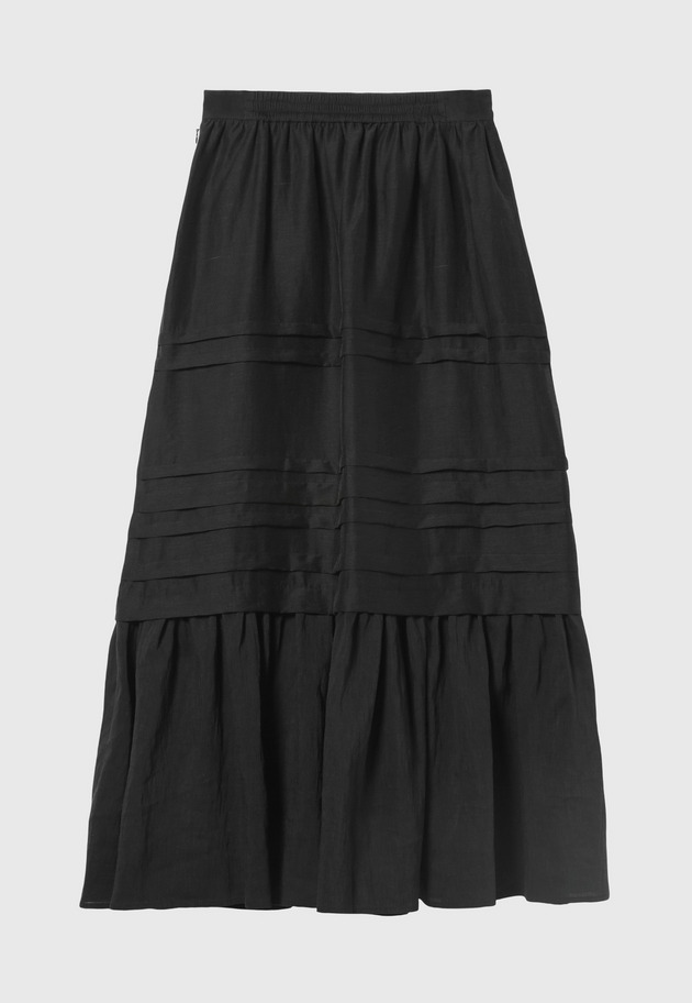 WASHABLE LINEN TUCK GATHER SKIRT / ウォッシャブルリネンタックギャザースカート 詳細画像 Black 2