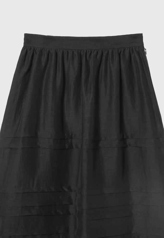 WASHABLE LINEN TUCK GATHER SKIRT / ウォッシャブルリネンタックギャザースカート 詳細画像 Black 3