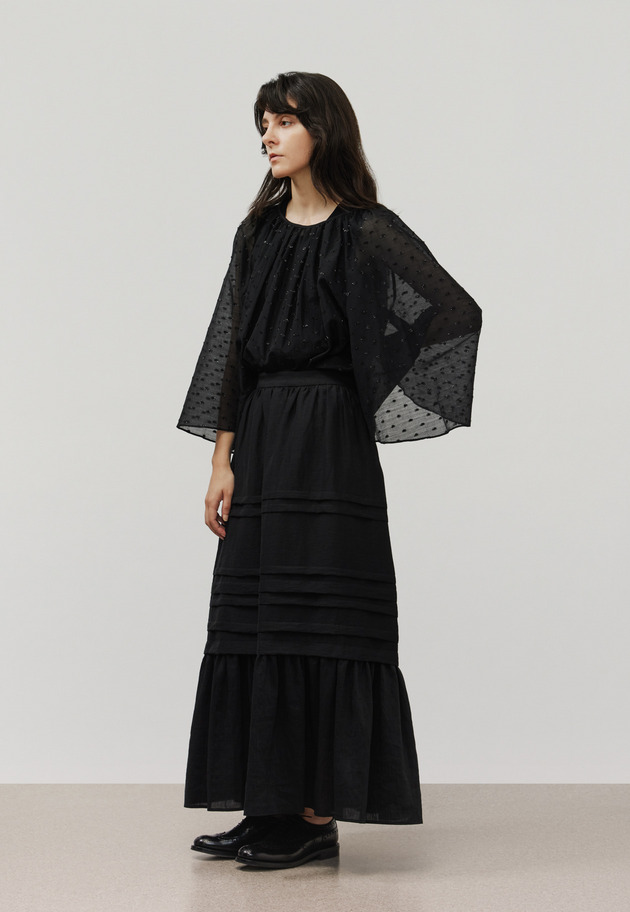 WASHABLE LINEN TUCK GATHER SKIRT / ウォッシャブルリネンタックギャザースカート 詳細画像 Black 9
