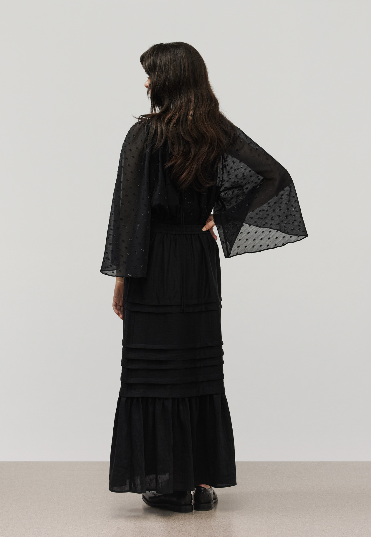 WASHABLE LINEN TUCK GATHER SKIRT / ウォッシャブルリネンタックギャザースカート 詳細画像 Black 10