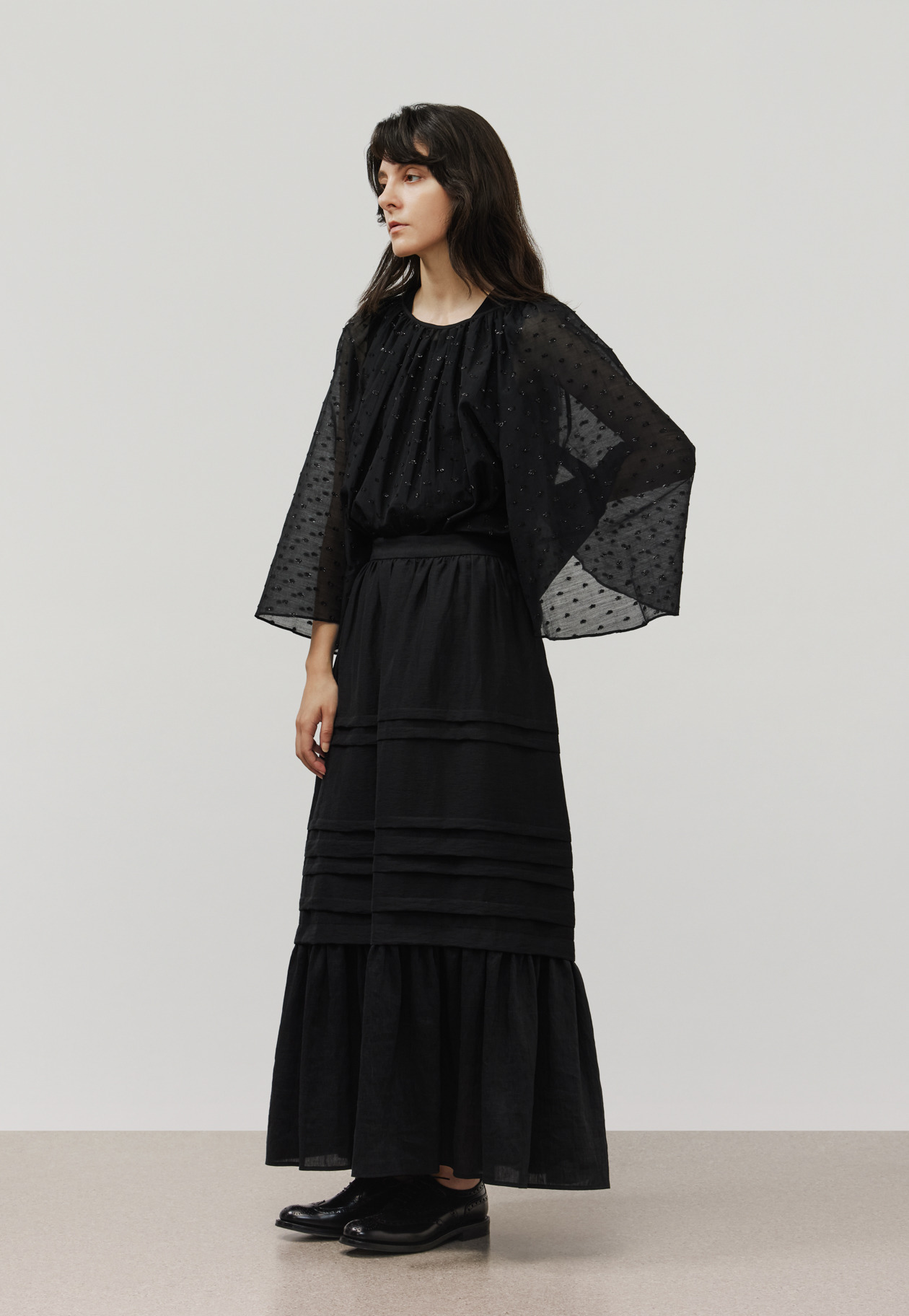 WASHABLE LINEN TUCK GATHER SKIRT / ウォッシャブルリネンタックギャザースカート 詳細画像 Black 9