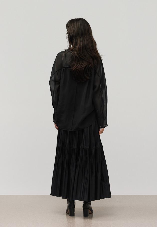 SILK POLYESTER TIERED PLEATS SKIRT / シルクポリエステルティアードプリーツスカート 詳細画像 Black 3