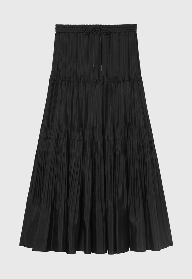 SILK POLYESTER TIERED PLEATS SKIRT / シルクポリエステルティアードプリーツスカート 詳細画像 Black 4