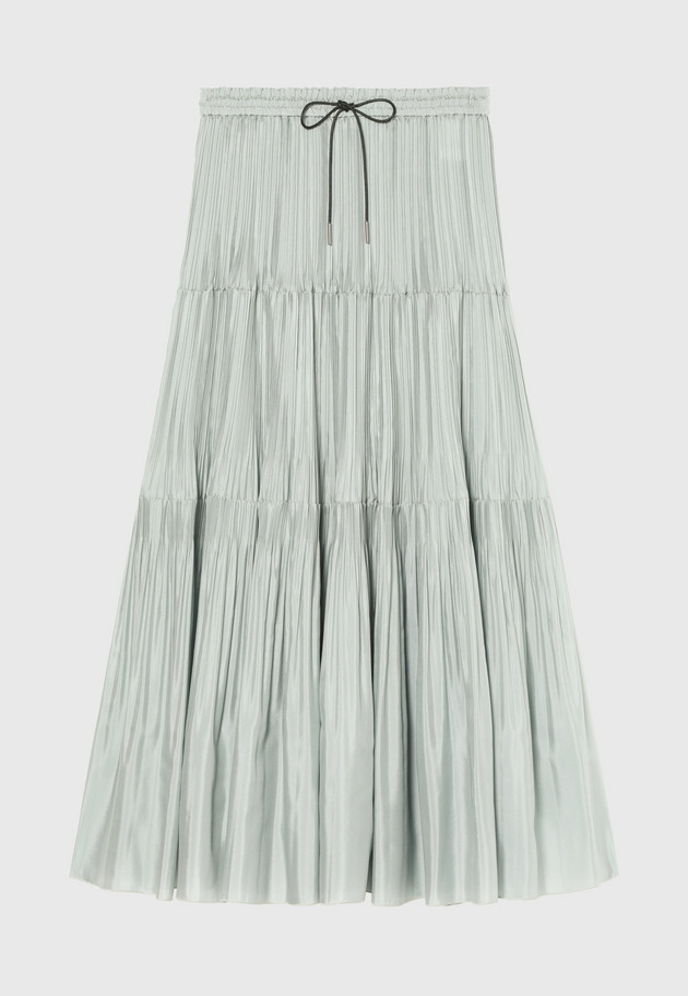 SILK POLYESTER TIERED PLEATS SKIRT / シルクポリエステルティアードプリーツスカート 詳細画像 L.GY 1