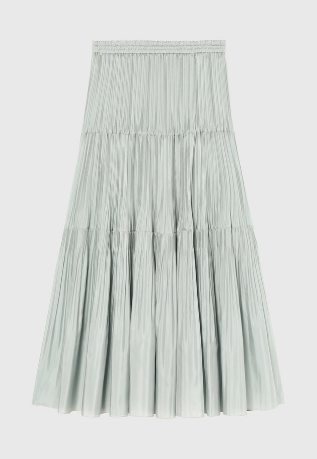 SILK POLYESTER TIERED PLEATS SKIRT / シルクポリエステルティアードプリーツスカート 詳細画像 L.GY 2