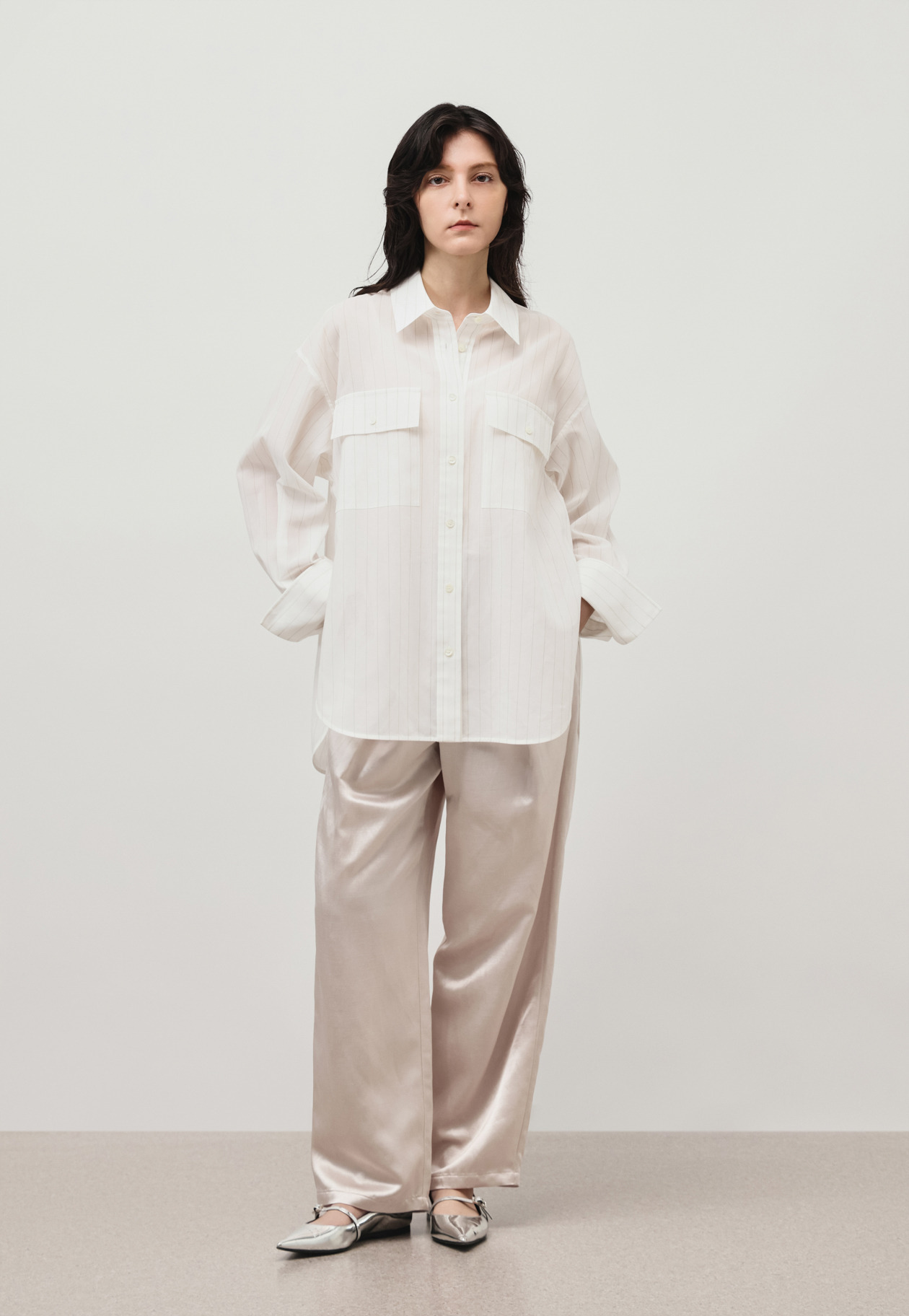 SHEER STRIPE CPO SHIRT / シアーストライプCPOシャツ 詳細画像 White 2