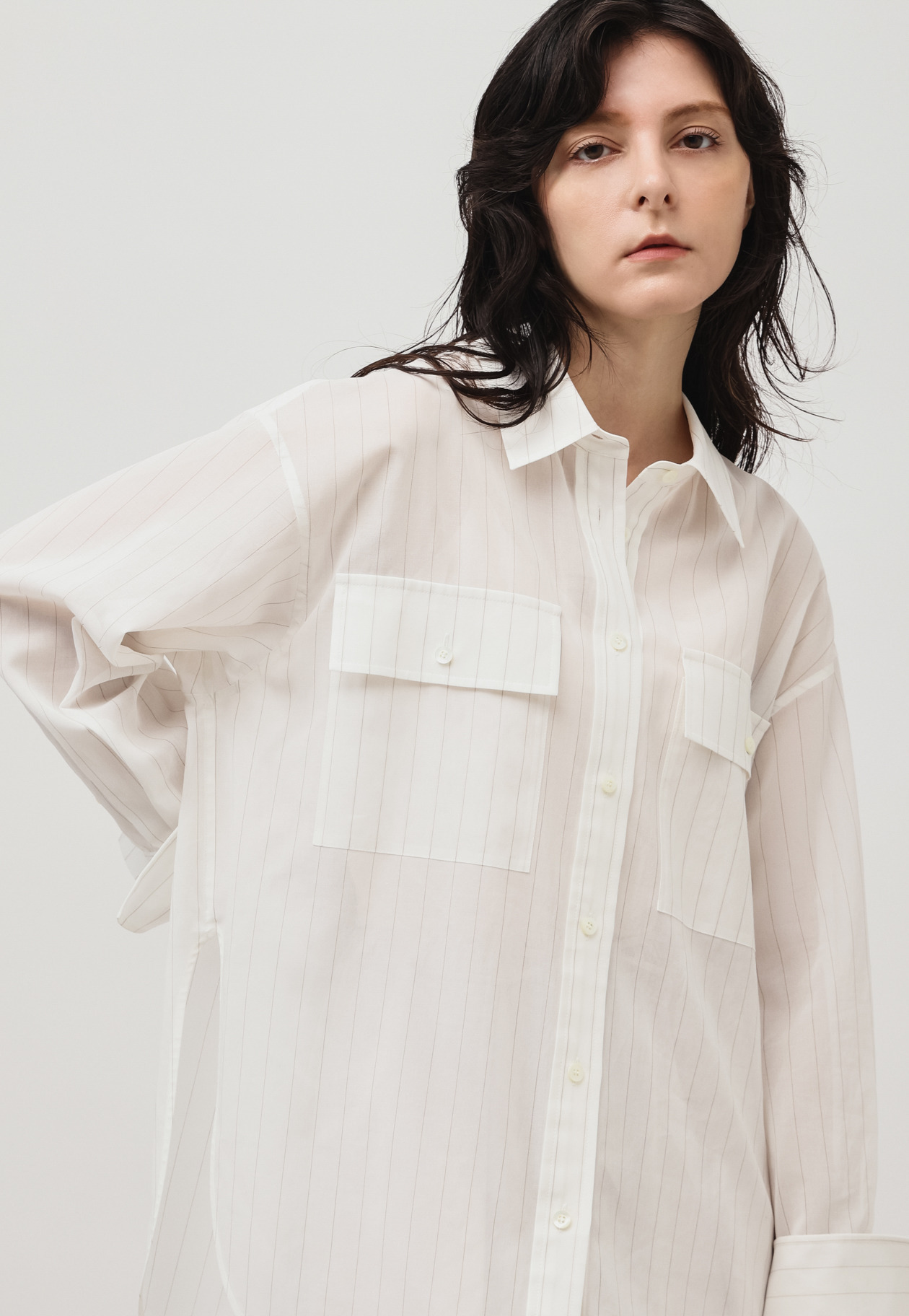 SHEER STRIPE CPO SHIRT / シアーストライプCPOシャツ 詳細画像 White 4