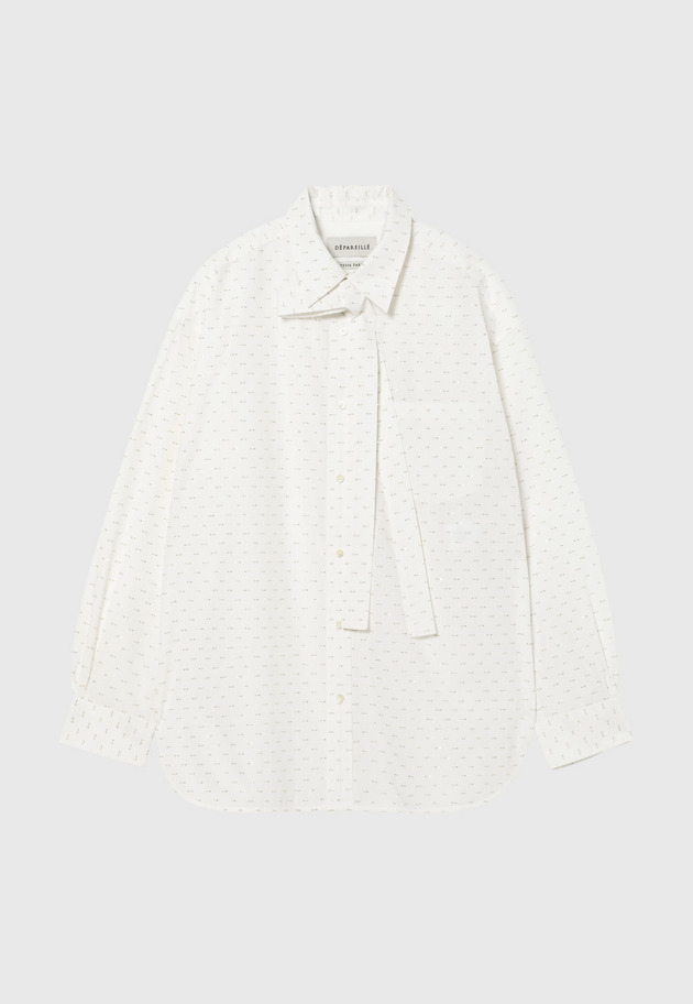 COTTON LAME JACQUARD BOW SHIRT / コットンラメジャガードボウシャツ 詳細画像 White 1