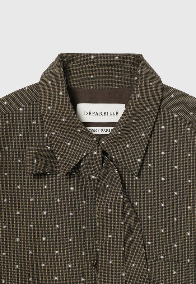 CHECK DOT JACQUARD BOW SHIRT / チェックドットジャガードボウシャツ 詳細画像 Brown 4