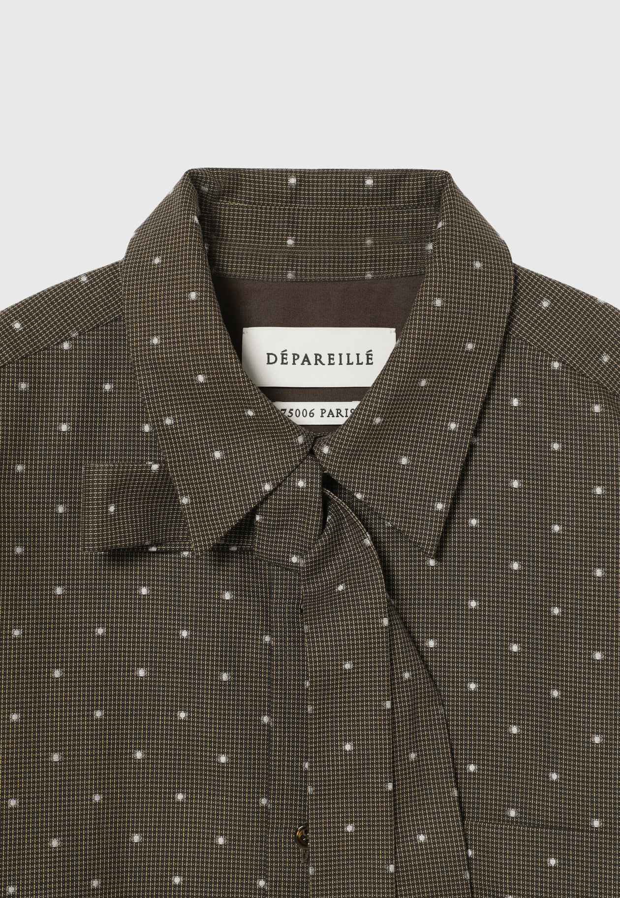 CHECK DOT JACQUARD BOW SHIRT / チェックドットジャガードボウシャツ 詳細画像 Brown 4